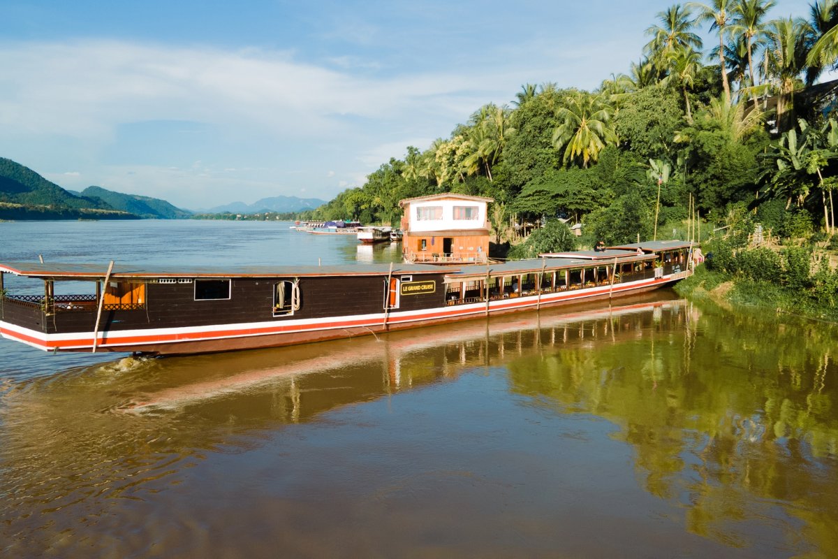 Traditional river boat on the Mekong River near Le Grand Pakbeng in Pak Beng Laos