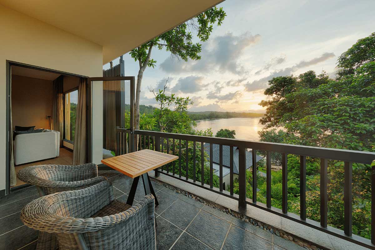 Room balcony at Nam Nghi Coral Peninsula Phu Quoc Resort overlooking the sea
